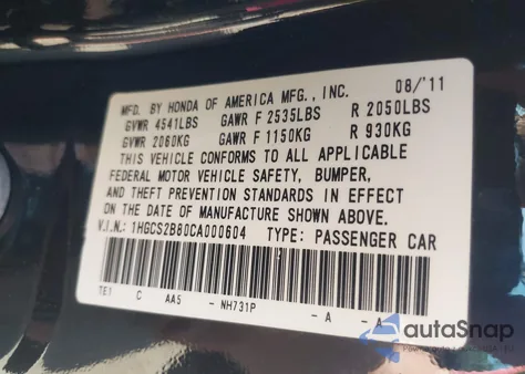 2012 Honda Accord 3.5 Ex-L z USA, uszkodzony, nr VIN 1HGCS2B80CA000604